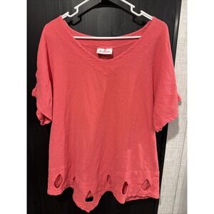CottonWays Blouse Size 2XL/3XL SZ 3 Coral Cotton Gauze Short Sleeve V -Neck